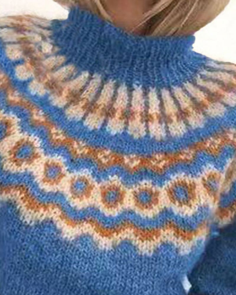 Aztec Pattern Chunky Knit High Neck Sweater