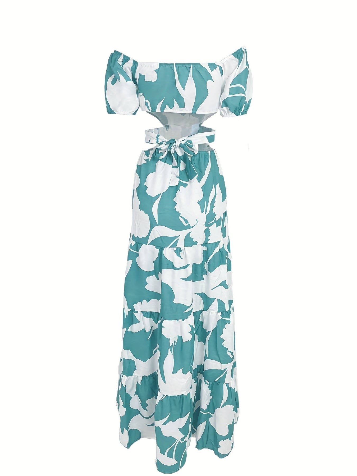 Women's Dresses Tropical Print Off Shoulder Cut Out Maxi Dresses Beachwear