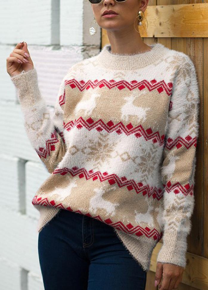 Animal Prints Round Neck Long Sleeve Sweater