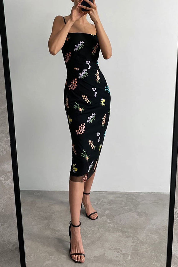 Daintily Dreaming Embroidered Floral Fabric Midi Dress