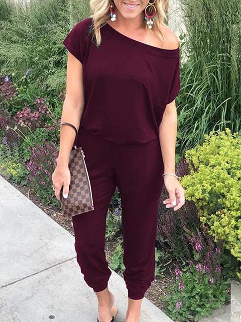 Short Sleeve Solid Color Casual Jumpsuit