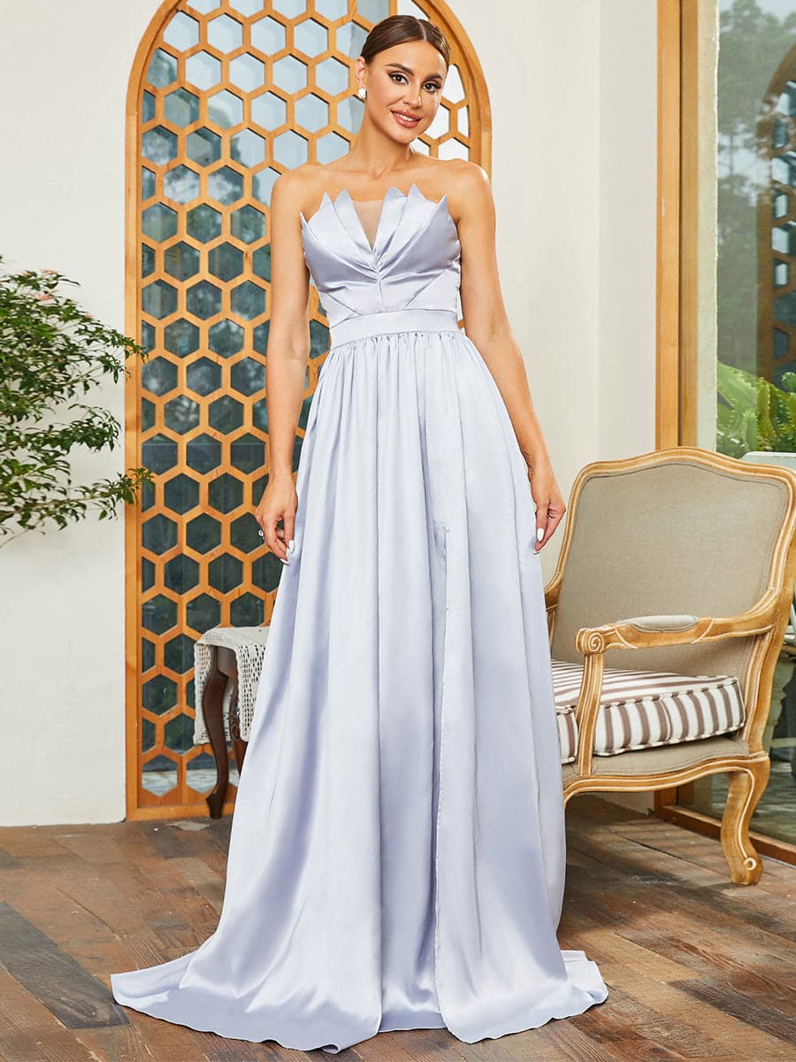 Off The Shoulder Strapless Backless A-Line Pleated Evening Dress RH30487