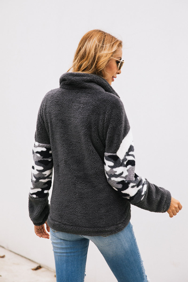 Long Sleeve Zipper Sherpa Sweatshirt Pullover