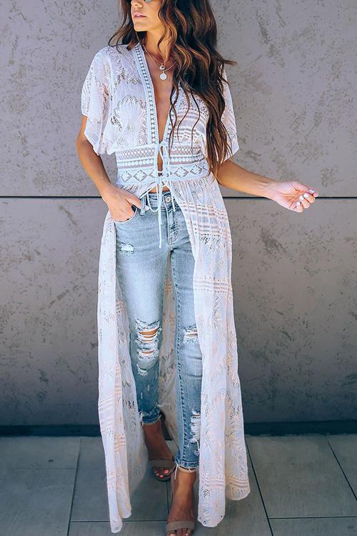 Lace Hollow Long Cover Up