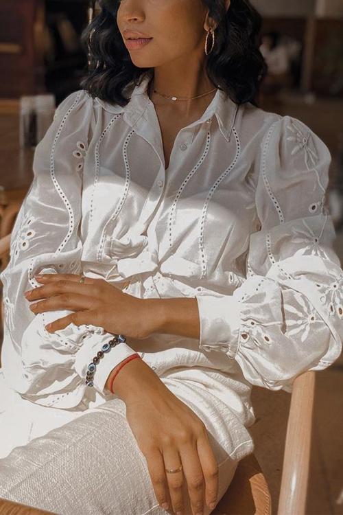 Pearl Button Embroidery Shirt