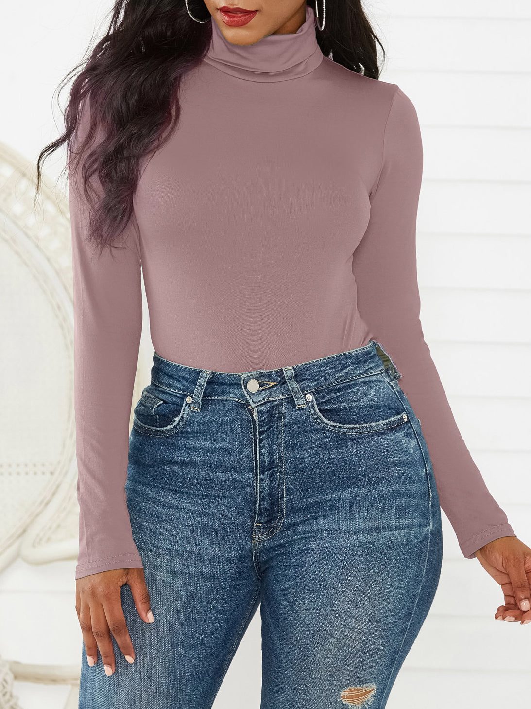 Sexy Solid Turtle Neck Long Sleeve Bodysuit
