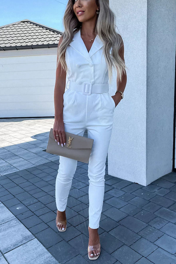 Anything You Need Double Breasted Lapel Jumpsuit