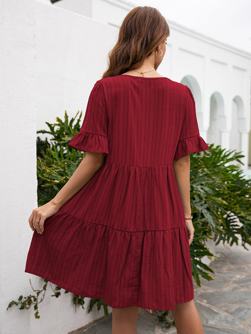Short Sleeve V Neck Casual Mini Dress