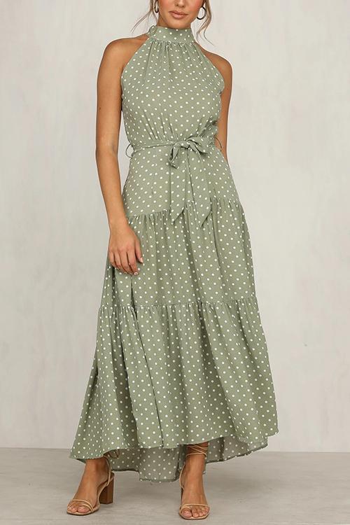 Print Belted Sleevelss Maxi Dress
