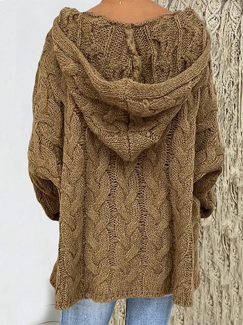 Solid Color Twist Knitting Hoodie Sweater