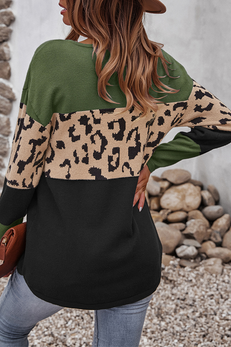 Casual Leopard Split Joint  Contrast O Neck Tops£¨4 colors£©
