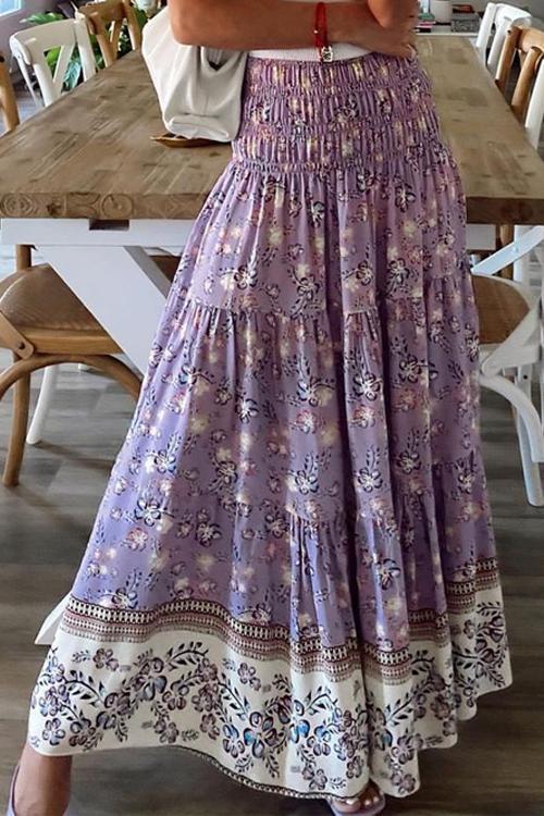 Floral Print Elastic Maxi Skirts