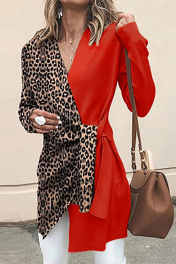 Casual Elegant Leopard Split Joint Strap Design V Neck Outerwear(4 Colors)