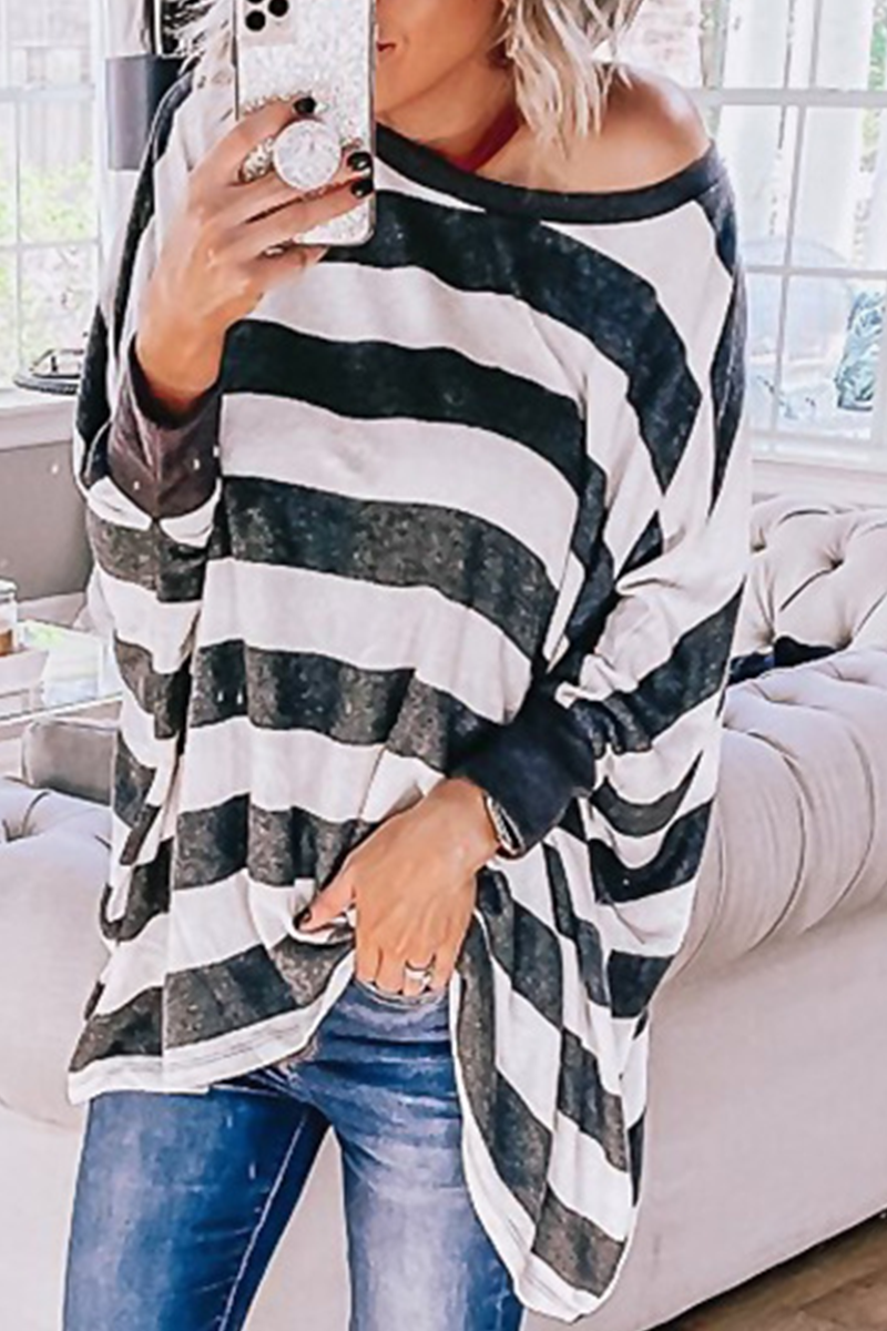Casual Striped Patchwork O Neck Tops(3 Colors)