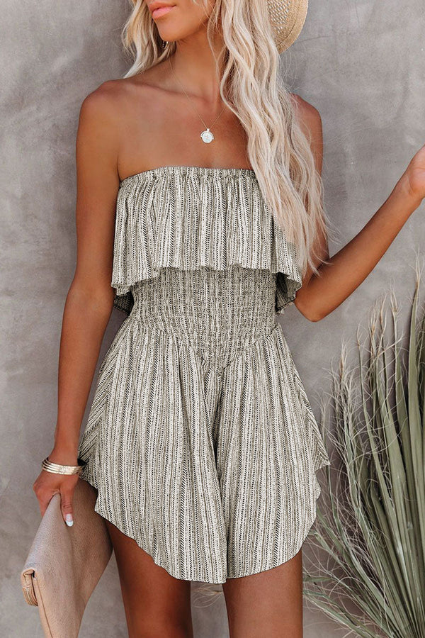 Fashion Street Print Patchwork Strapless Loose Jumpsuits