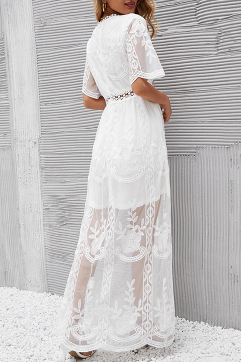 Casual Solid Lace V Neck Lace Dress Dresses