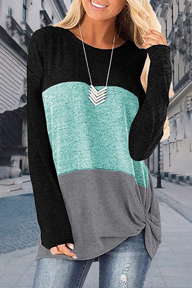 Casual Patchwork Contrast O Neck Tops(5 Colors)