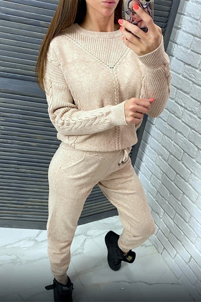 Casual Solid Solid Color O Neck Long Sleeve Two Pieces
