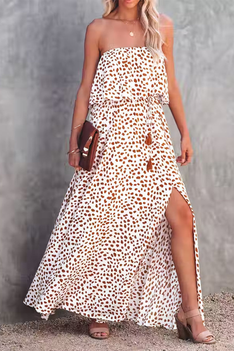 Casual Vacation Polka Dot Contrast Off the Shoulder A Line Dresses