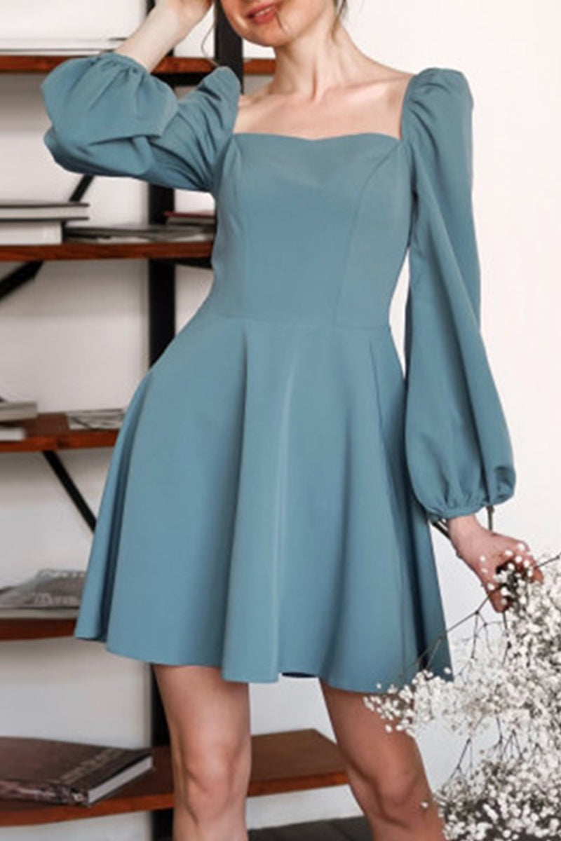 Elegant Solid Solid Color Square Collar A Line Dresses