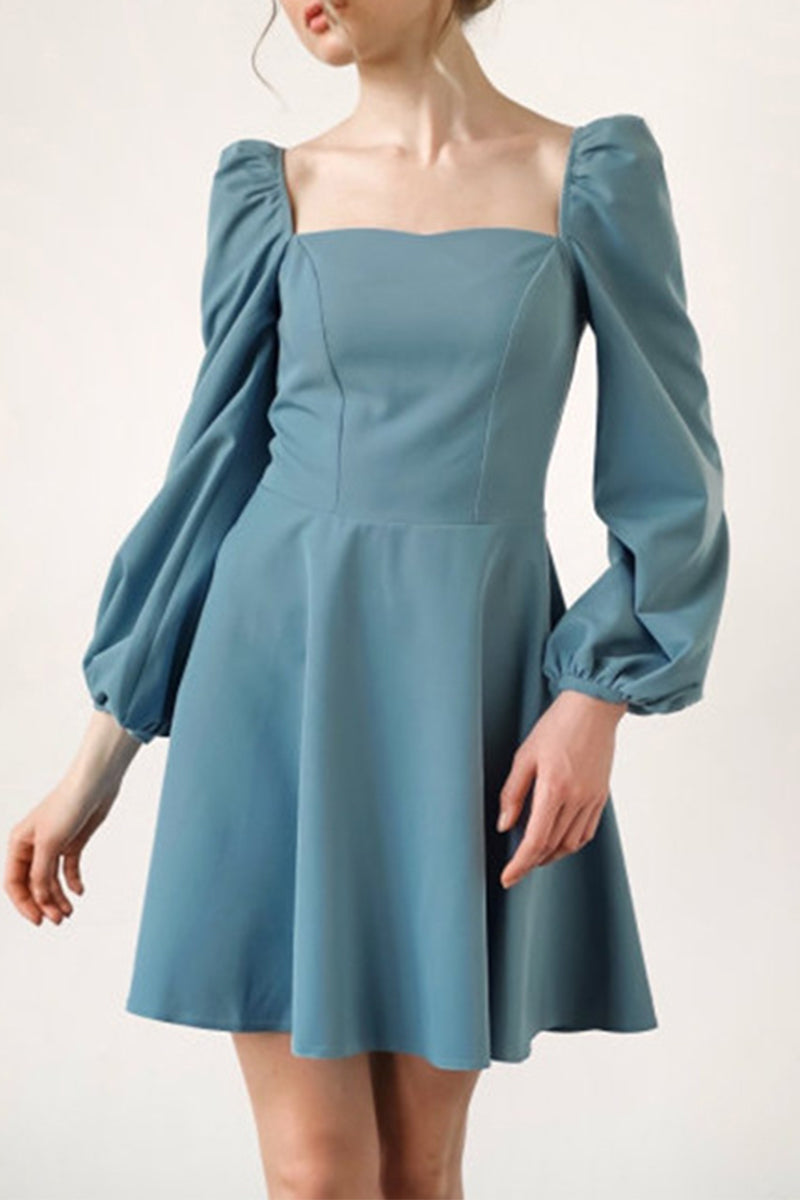 Elegant Solid Solid Color Square Collar A Line Dresses