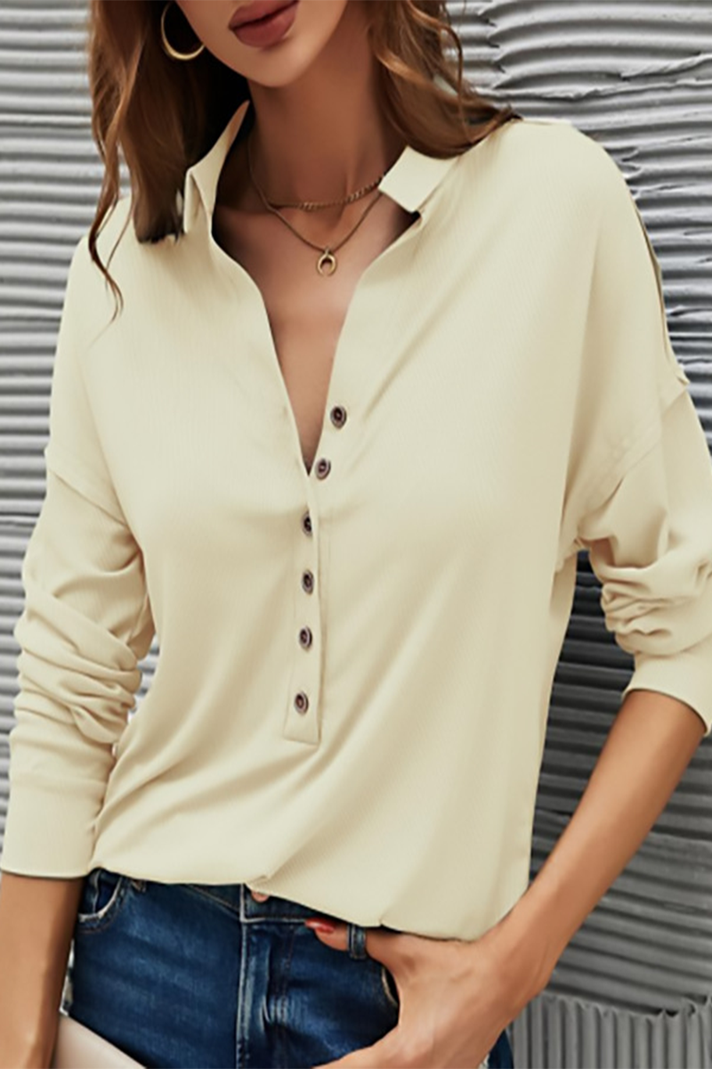 Casual Solid Buttons Solid Color Turndown Collar T-Shirts(9 Colors)