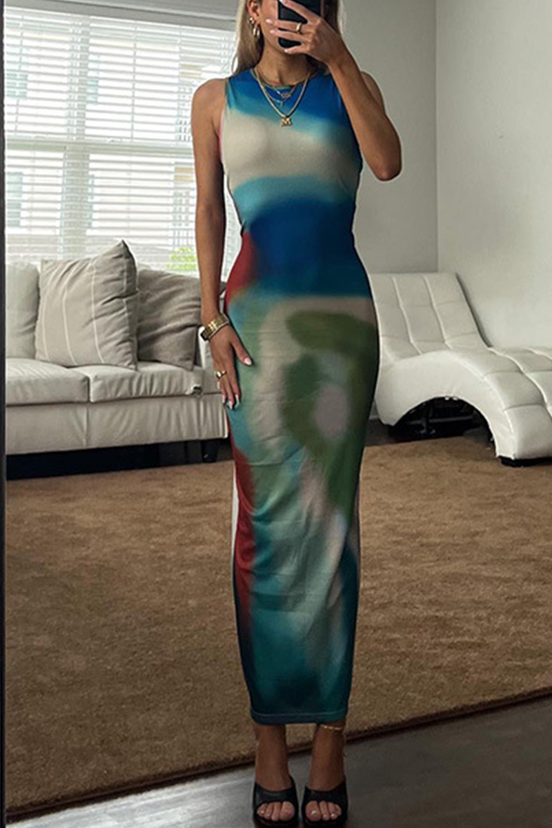 Sexy Tie Dye Printing O Neck A Line Dresses(6 Colors)