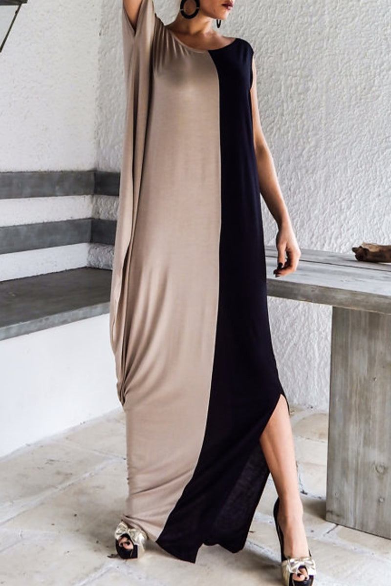 Casual Simplicity Color Block Contrast O Neck Irregular Dress Dresses