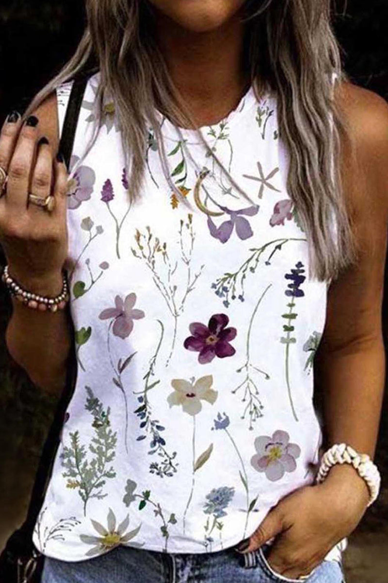 Casual Vacation Floral Patchwork O Neck Tops(13 Colors)