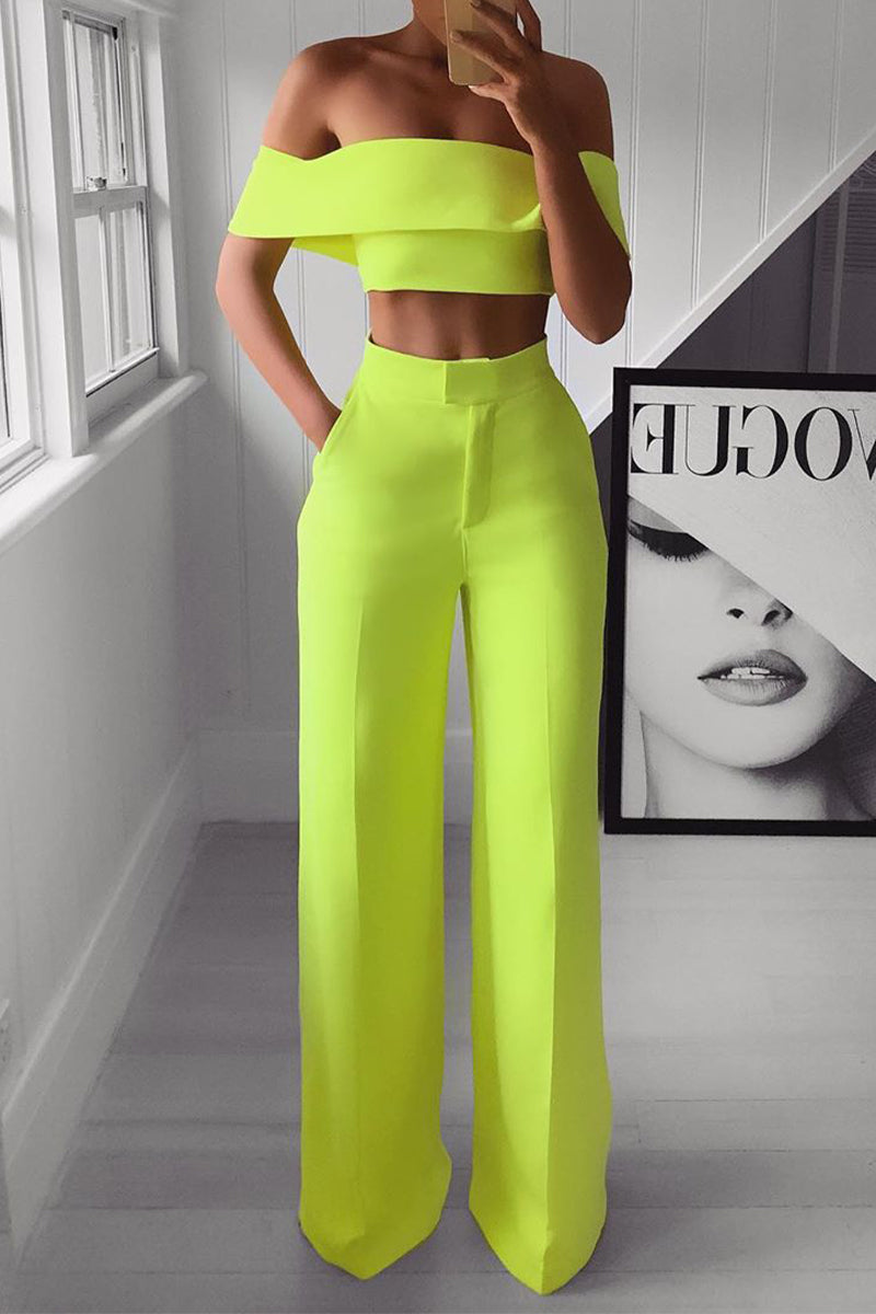 Sexy Simplicity Solid Solid Color Off the Shoulder Short Sleeve Two Pieces