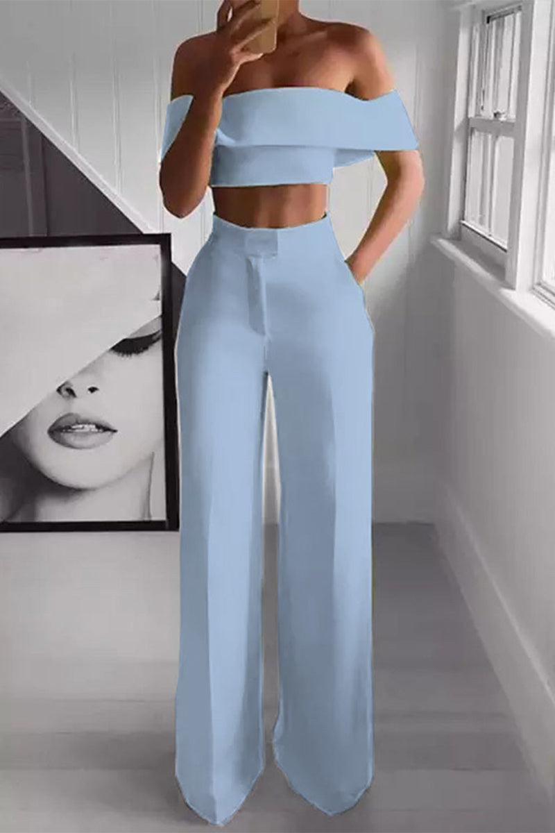 Sexy Simplicity Solid Solid Color Off the Shoulder Short Sleeve Two Pieces