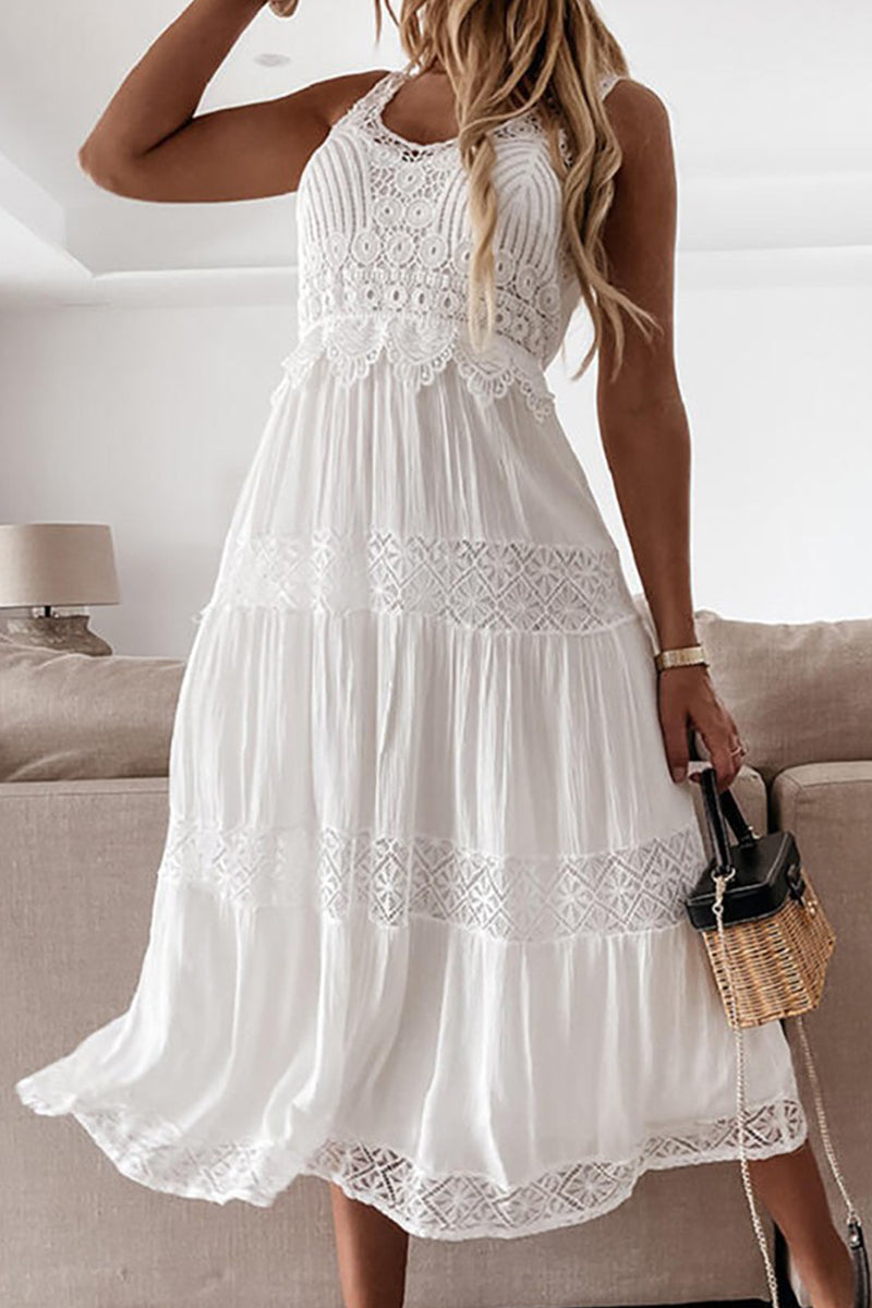 Elegant Solid Lace V Neck Dresses