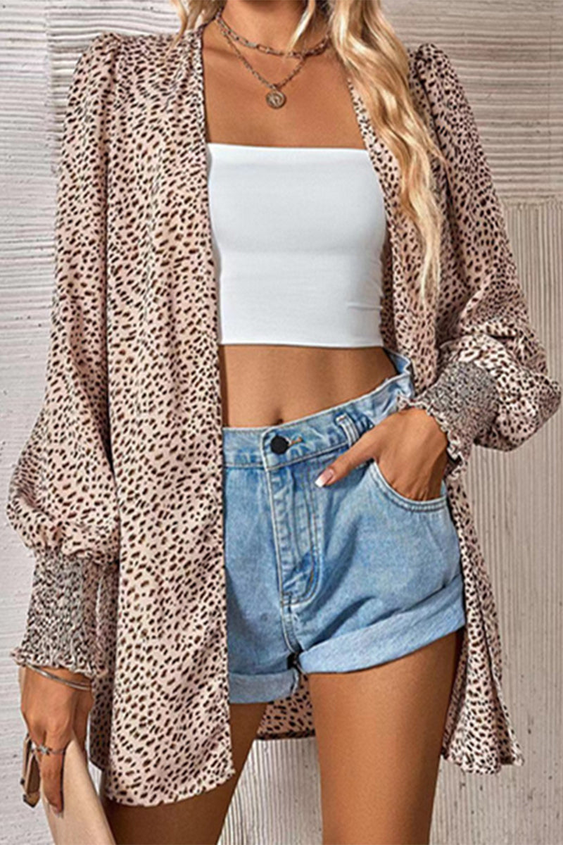 Street Leopard Cardigan Collar Tops(3 Colors)