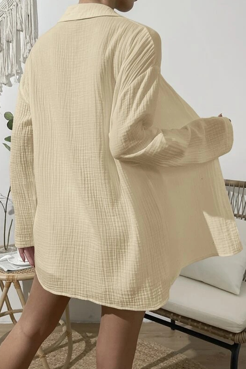 Casual Simplicity Solid Fold Turndown Collar Long Sleeve Two Pieces