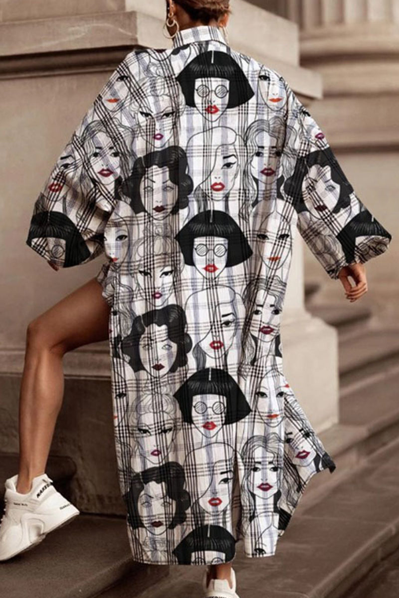 Casual Geometric Printing Turndown Collar Long Sleeve Two Pieces(5 Colors)