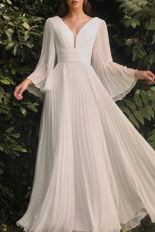 Elegant Solid Fold V Neck Evening Dresses