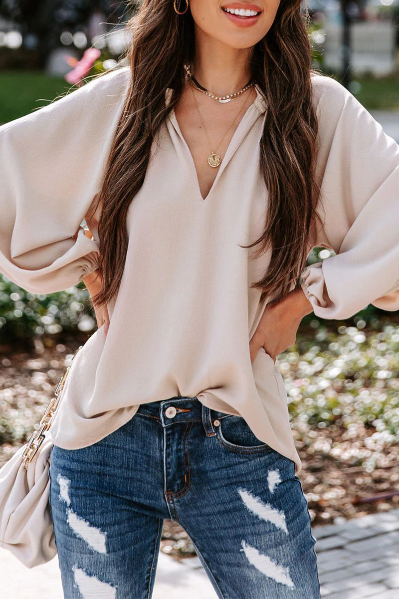 Casual Simplicity Solid V Neck Tops