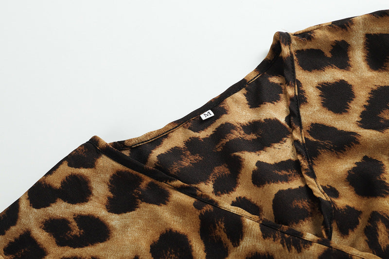 Leopard Print Long Sleeve Waist Tie Maxi Dress