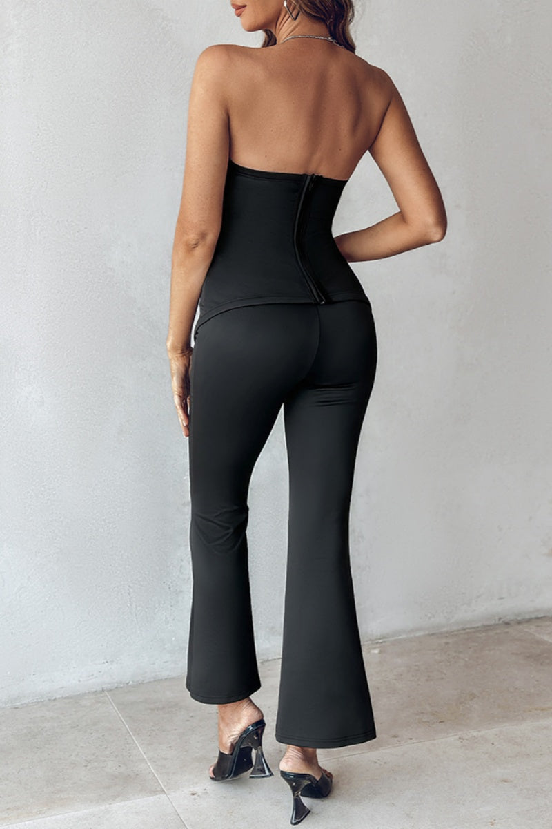 Sexy Casual Solid Backless With Bow Strapless Sleeveless Two Pieces