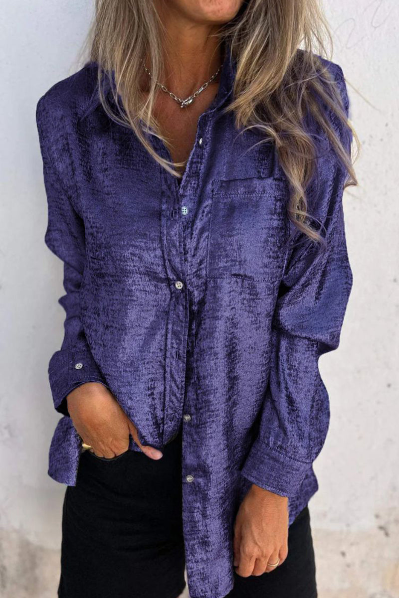Casual Solid Sequined Turndown Collar Tops