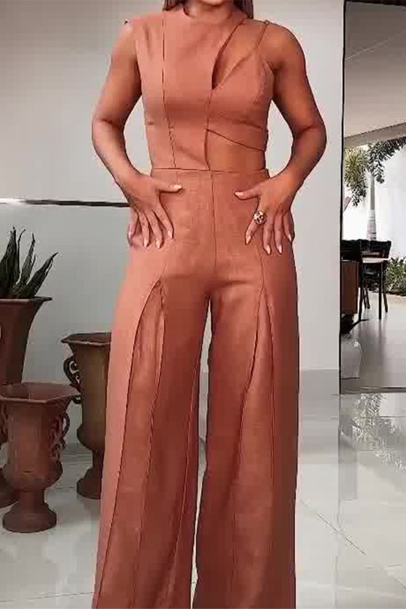 Casual Solid Ammetrical O Neck Regular Jumpsuits