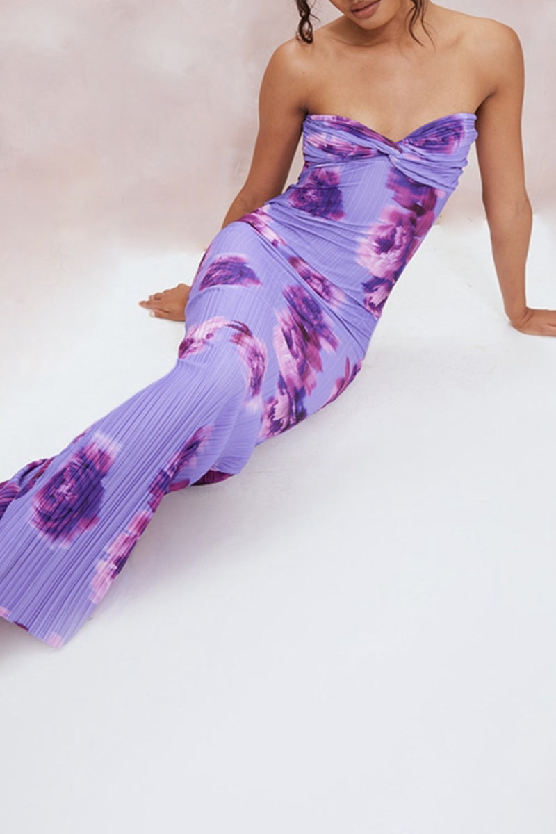 Sexy Vacation Geometric Print Fold Strapless One Step Skirt Dresses