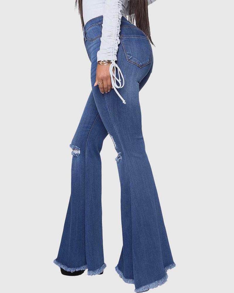 90s Vintage Ripped Raw Edge High Waist Flare Jeans