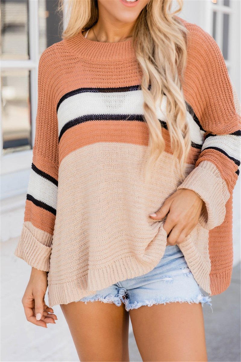 Crew Neck Loose Casual Color Knitted Sweater