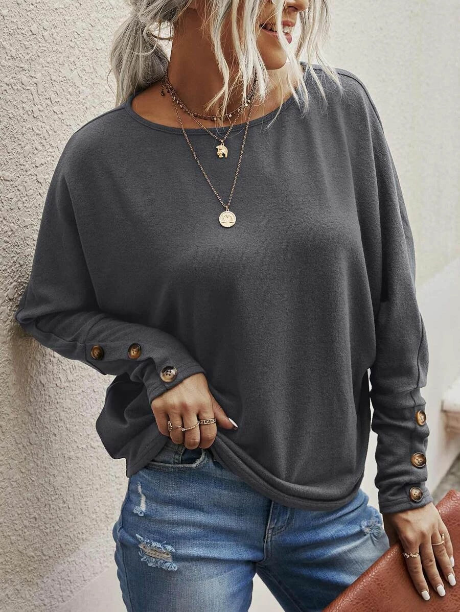 Casual Long Sleeve Round Neck Top Blouse