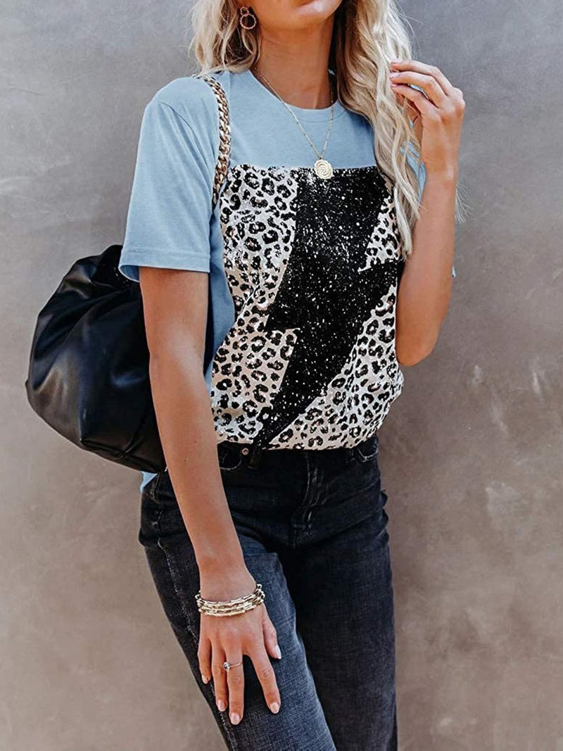 Leopard Graphic Print Short Sleeve Round Neck T-Shirt