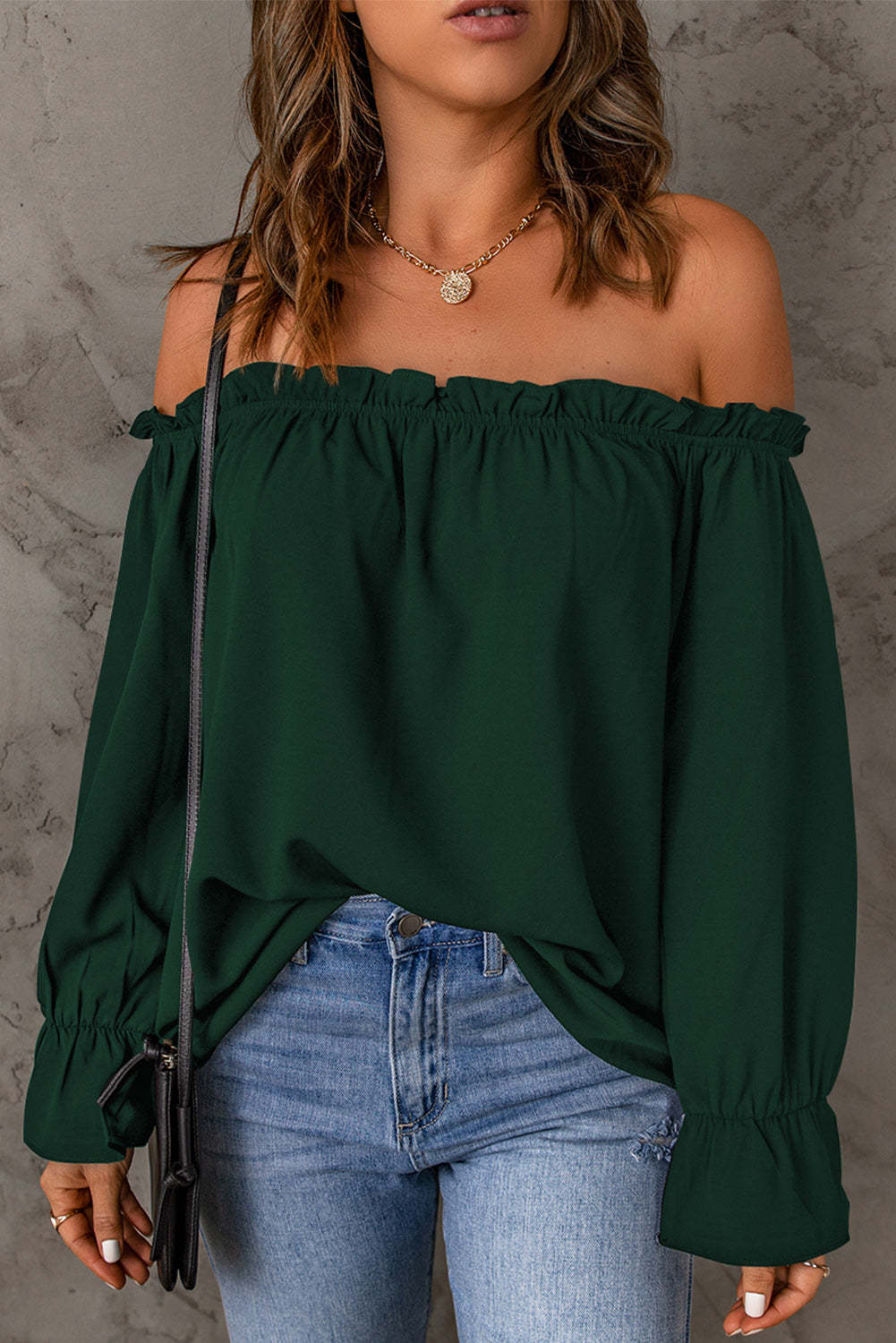 Casual Off Shoulder Long Sleeve Loose Solid Top Blouse