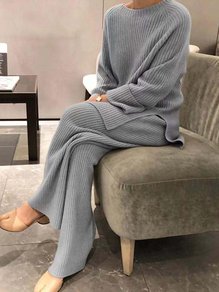 2 Piece Knit Long Sleeve Oversize Sweater and Pants Set