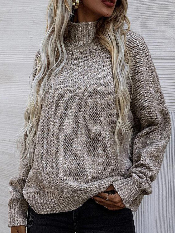 Turttleneck Long Sleeve Solid Loose Knit Sweatshirt