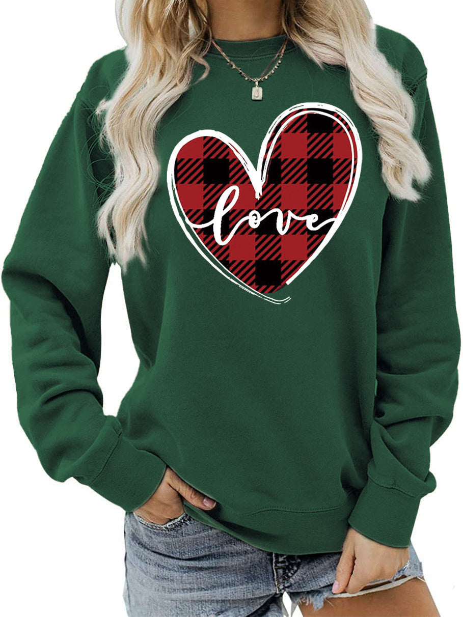 Heart Printed O-Neck Long Sleeve Loose Sweatshirt